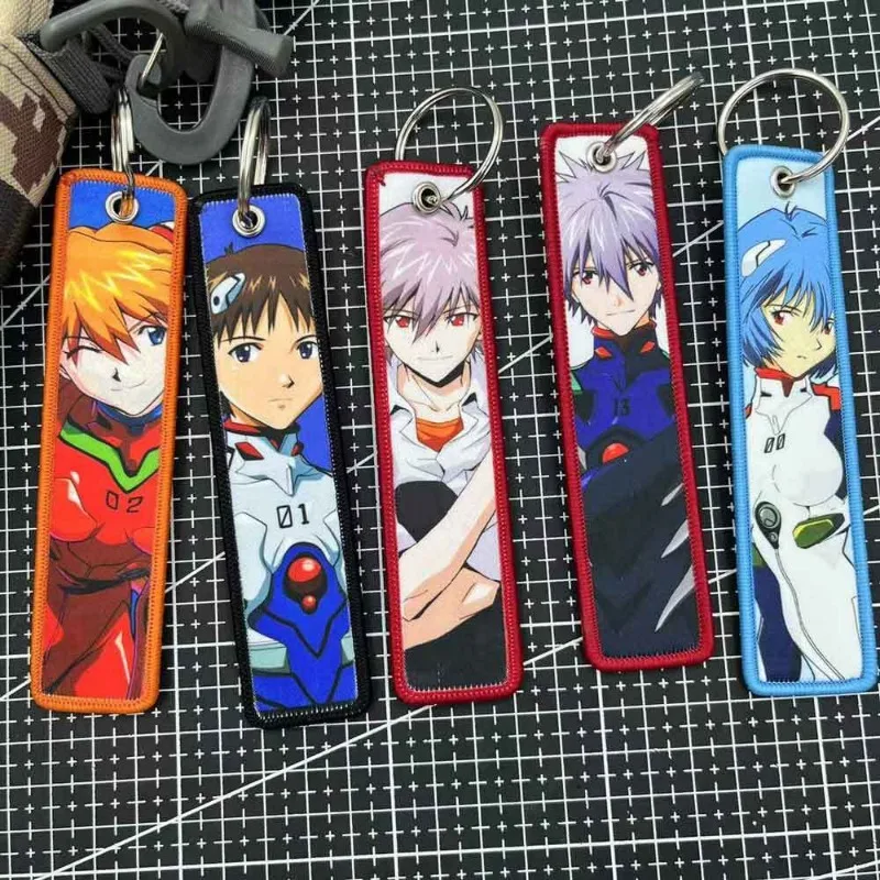 kf S8043144a6de540ff91ab84b03c847631P Evangelion Keychain Anime Embroidery Key Tag Motorcycles Cars Backpack Chaveiro Keychain for Friends Fashion Key Ring - Evangelion Shop